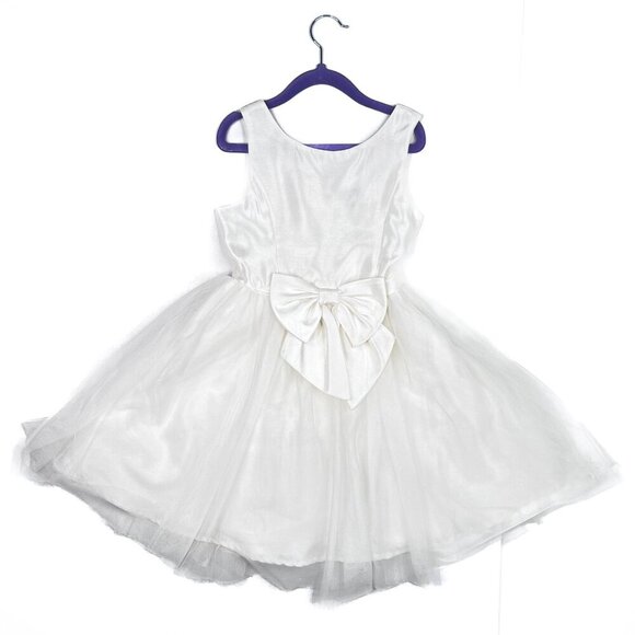 Zunie Girls' Fit & Flare Sleeveless Off-White Satin Bow Tule Party Dress Size 6 - Picture 1 of 7